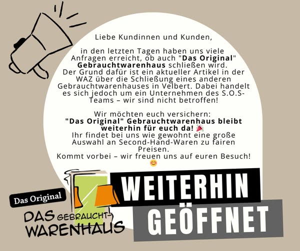 Grafik: Das Gebrauchtwarenhaus bleibt weiterhin geöffnet